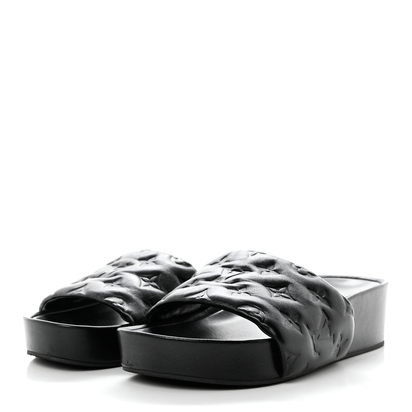 Lambskin Embossed Monogram Jumbo Flatform Mule Sandals 37.5 Black