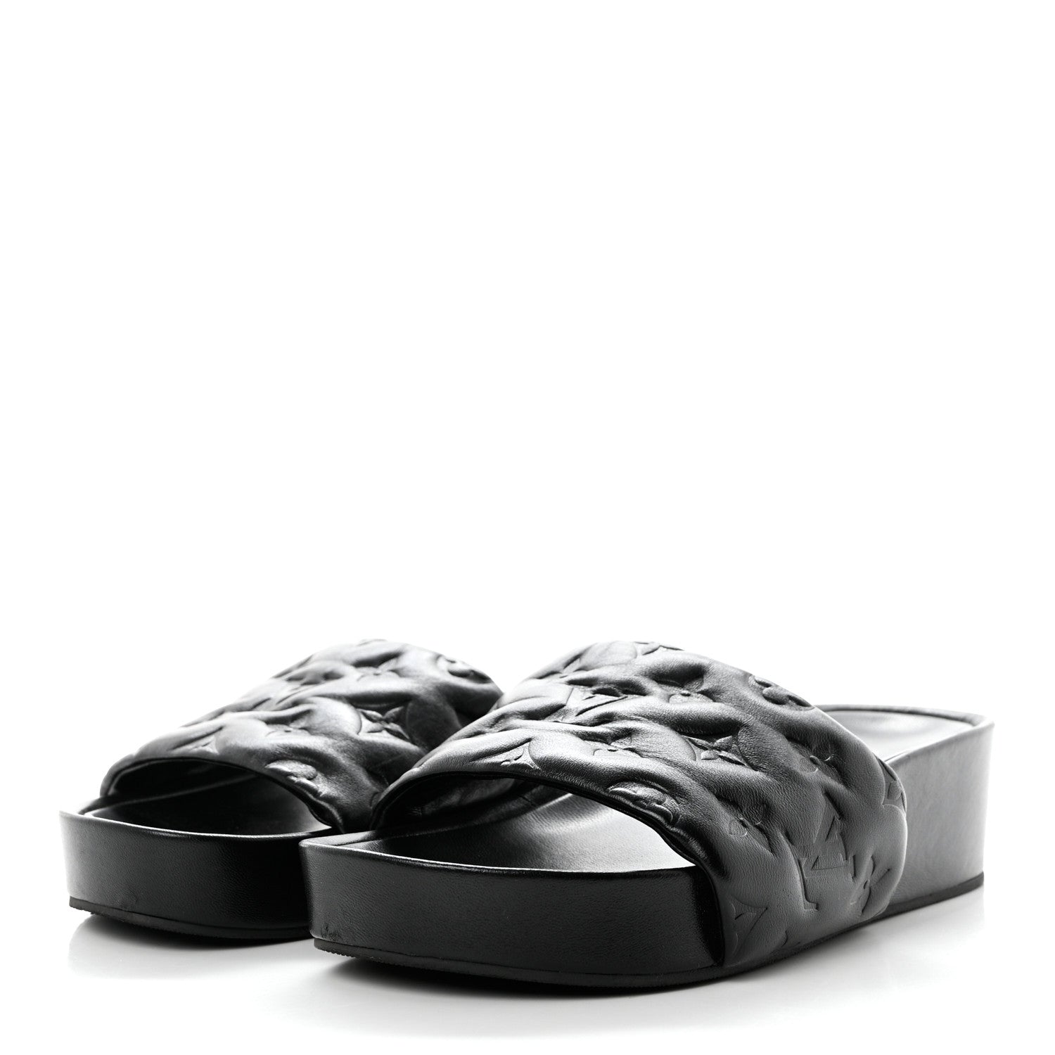 Louis Vuitton Lambskin Embossed Monogram Jumbo Flatform Mule Sandals 37.5 Black 3 of 9