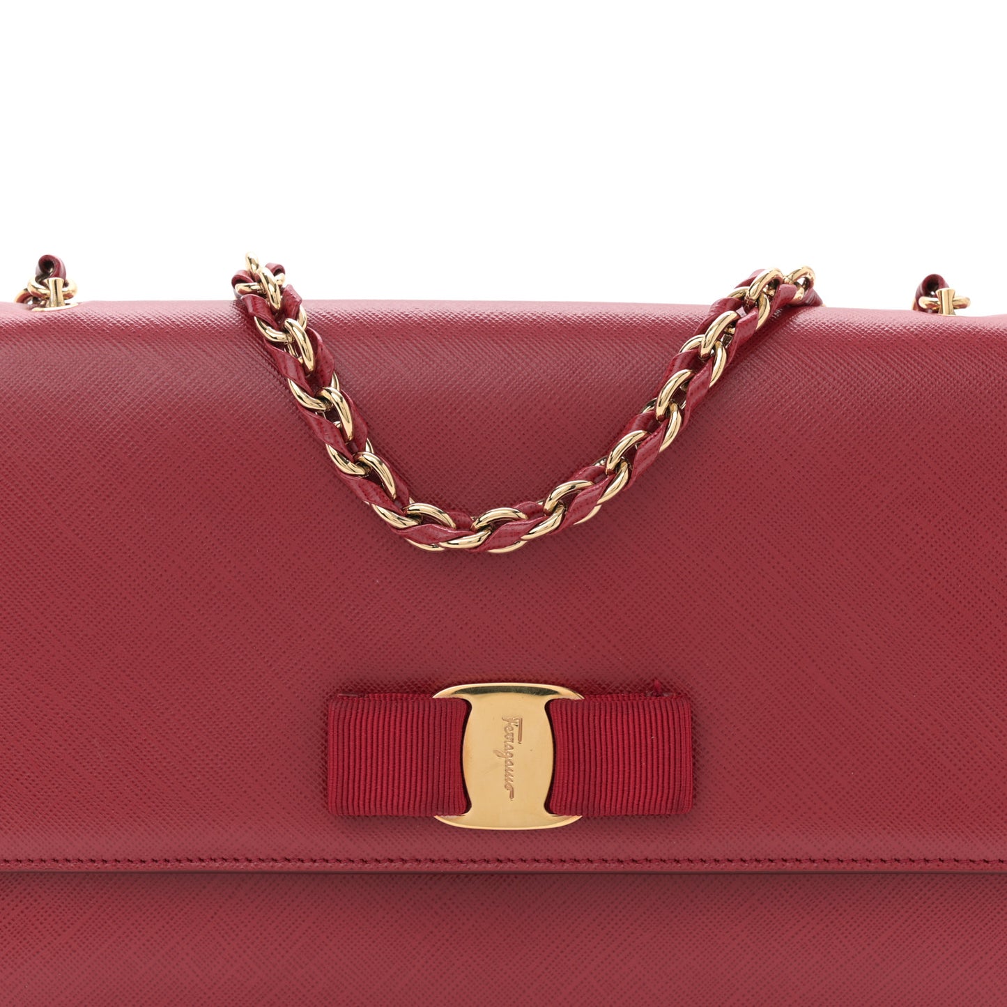 Hammered Calfskin Vara Bow Chain Crossbody Red