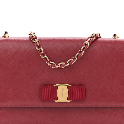Salvatore Ferragamo Hammered Calfskin Vara Bow Chain Crossbody Red 8 of 11