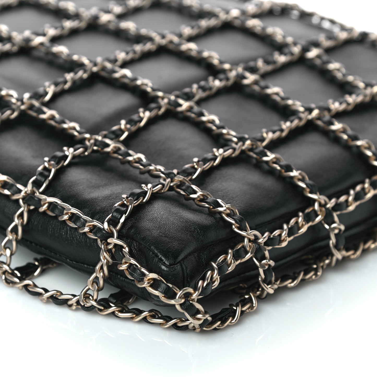 Lambskin Large Shopping Chain Tote Black