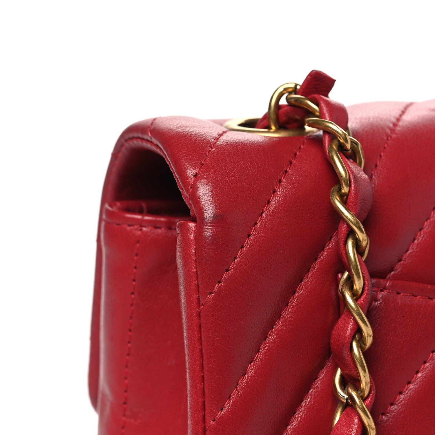 Chanel Lambskin Chevron Quilted Mini Rectangular Flap Red 13 of 15