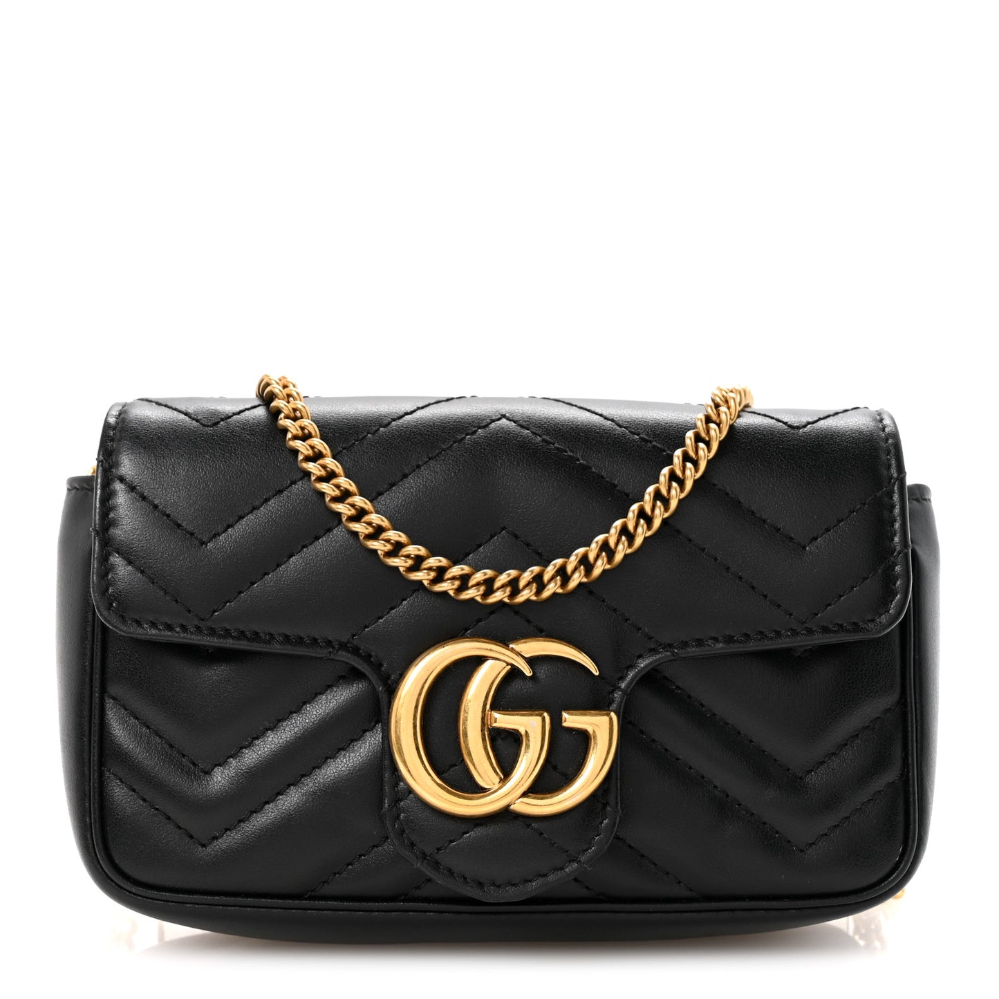 Calfskin Matelasse Super Mini GG Marmont Shoulder Bag Black
