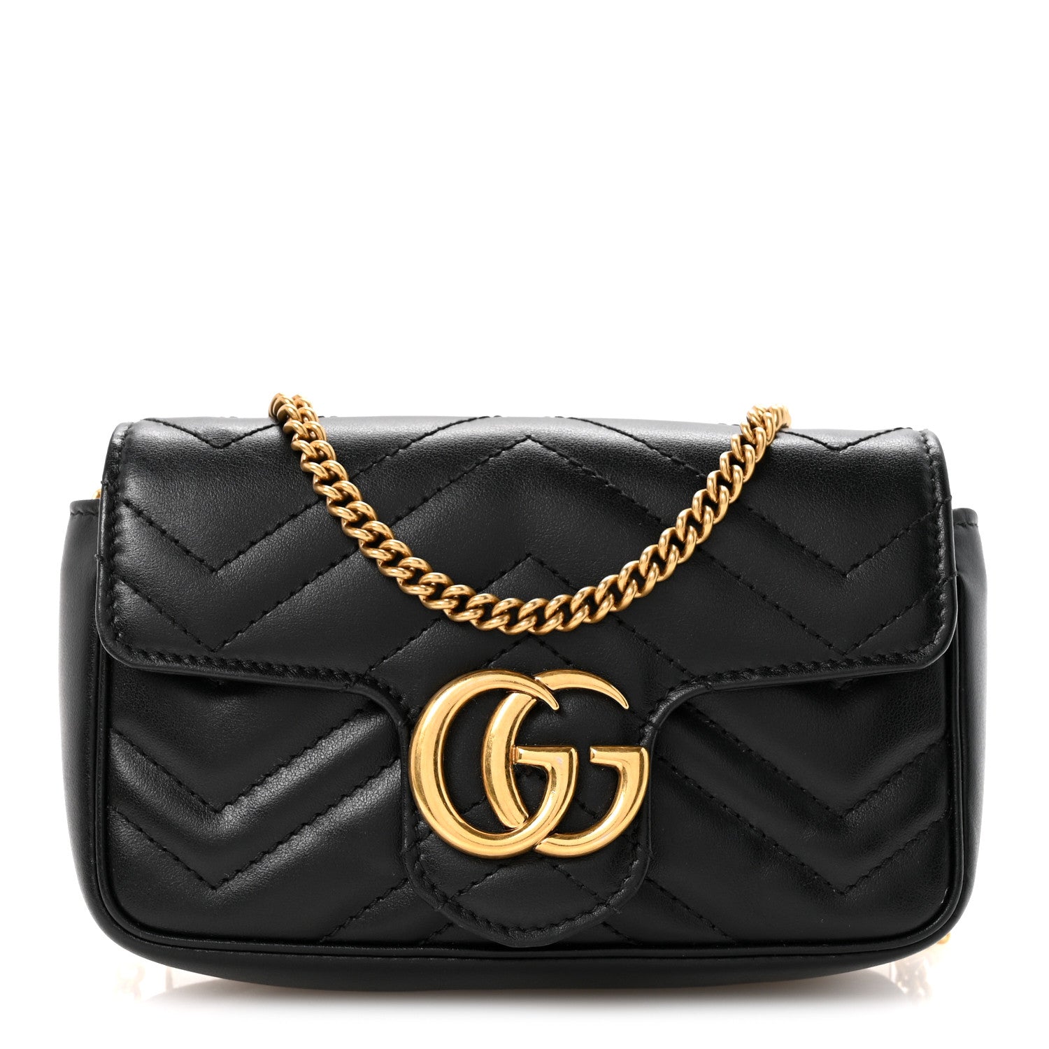 Gucci Calfskin Matelasse Super Mini GG Marmont Shoulder Bag Black 1 of 11