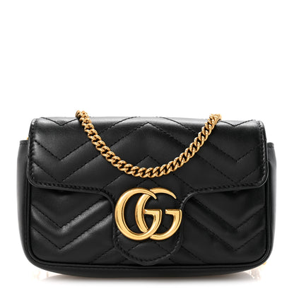 Gucci Calfskin Matelasse Super Mini GG Marmont Shoulder Bag Black 1 of 11