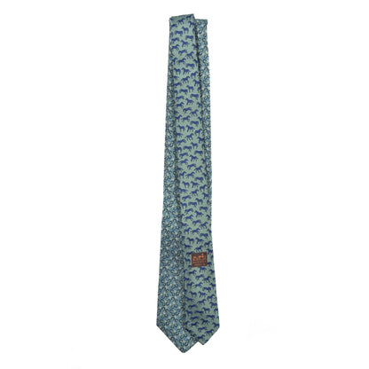 Hermes Silk 7 Galop En Vrac Mens Neck Tie Vert Amande Marine Azur 1 of 7