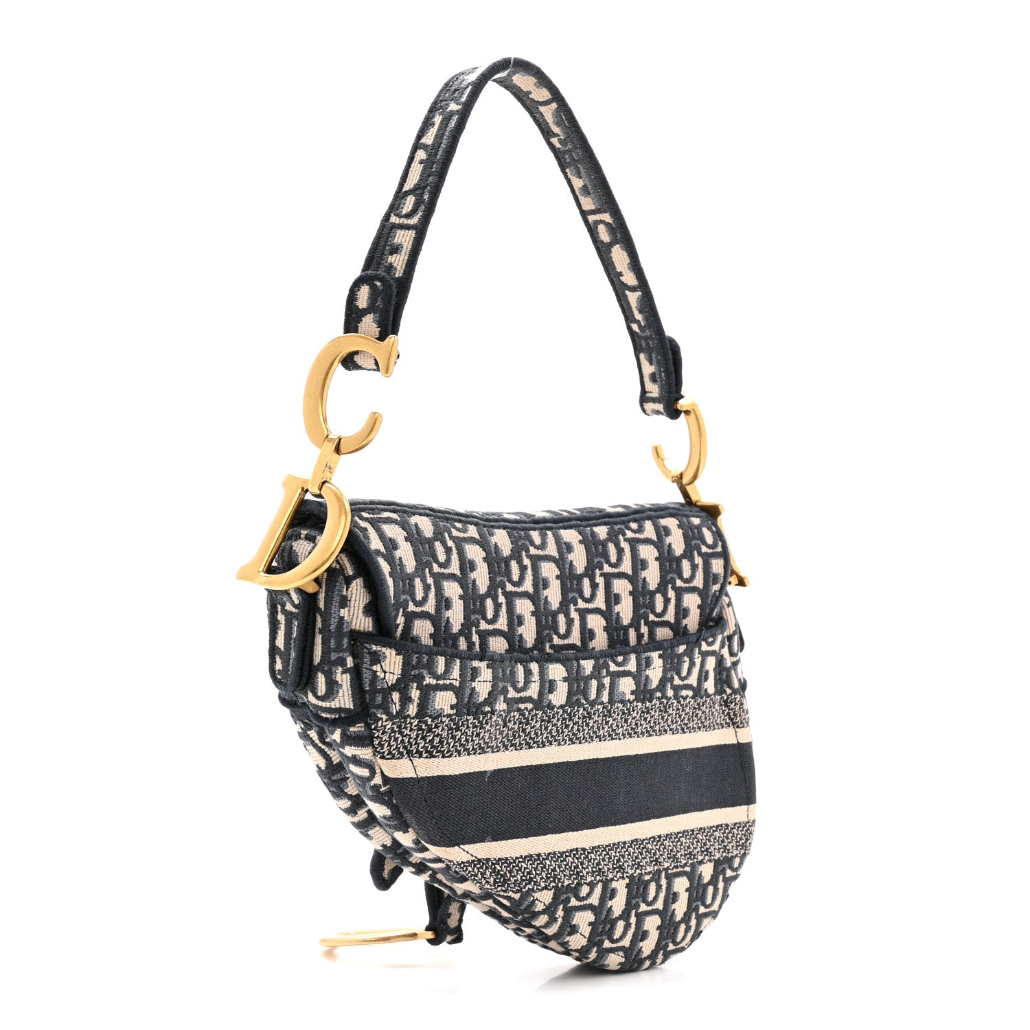 Christian Dior Oblique Embroidered Saddle Bag Blue 3 of 12