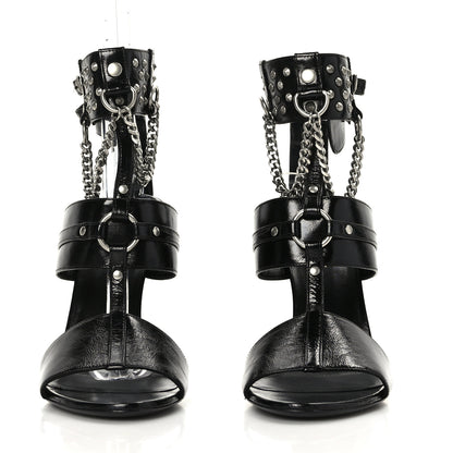 Saint Laurent Shiny Calfskin Multi-Studded Strap Fetish Ankle Sandals 39 Black 2 of 8