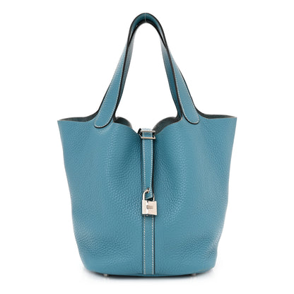 Hermes Taurillon Clemence Picotin Lock 22 MM Blue Jean 1 of 11