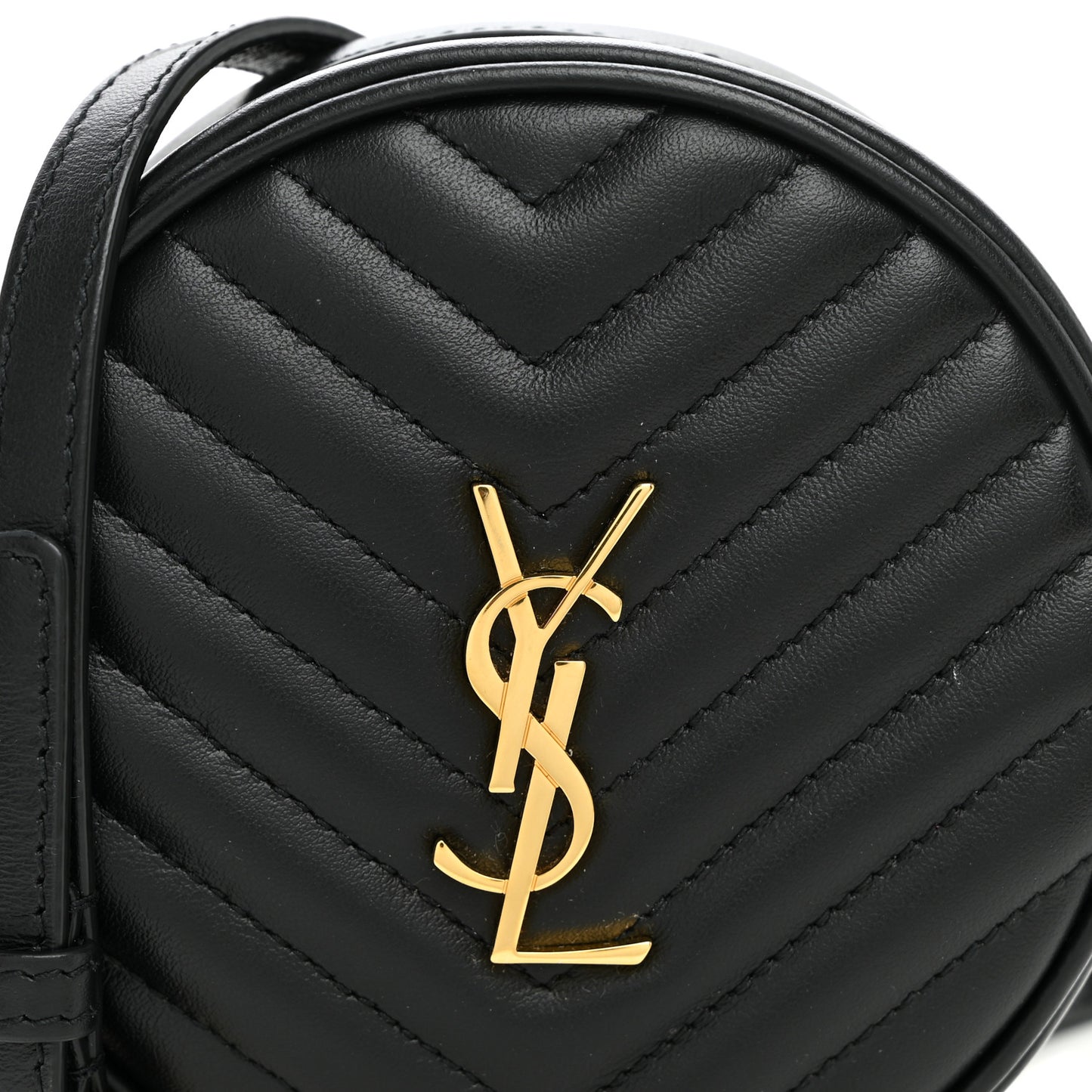Calfskin Matelasse Chevron Quilted Baby Round Vinyle Belt Bag Black