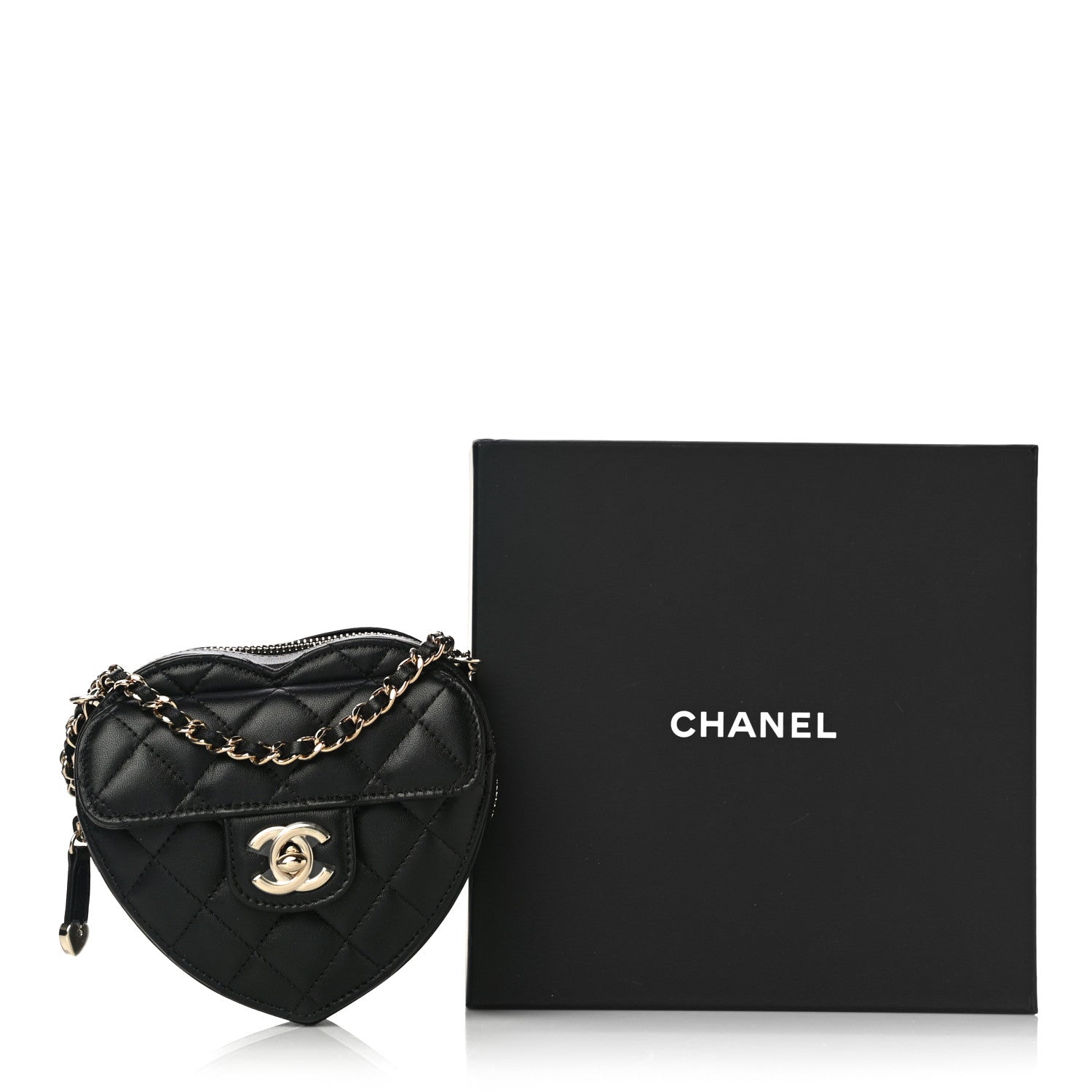 Chanel Lambskin Quilted CC In Love Heart Clutch With Chain Black 10 of 10