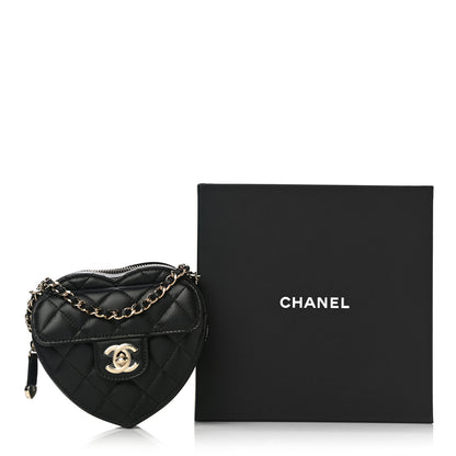 Chanel Lambskin Quilted CC In Love Heart Clutch With Chain Black 10 of 10