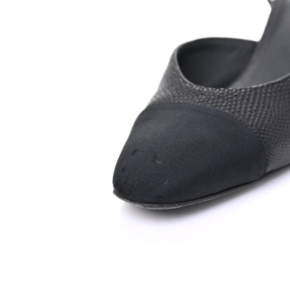 Chanel Lizard Grosgrain Cap Toe CC Slingback Sandals 37.5 Black 17 of 18
