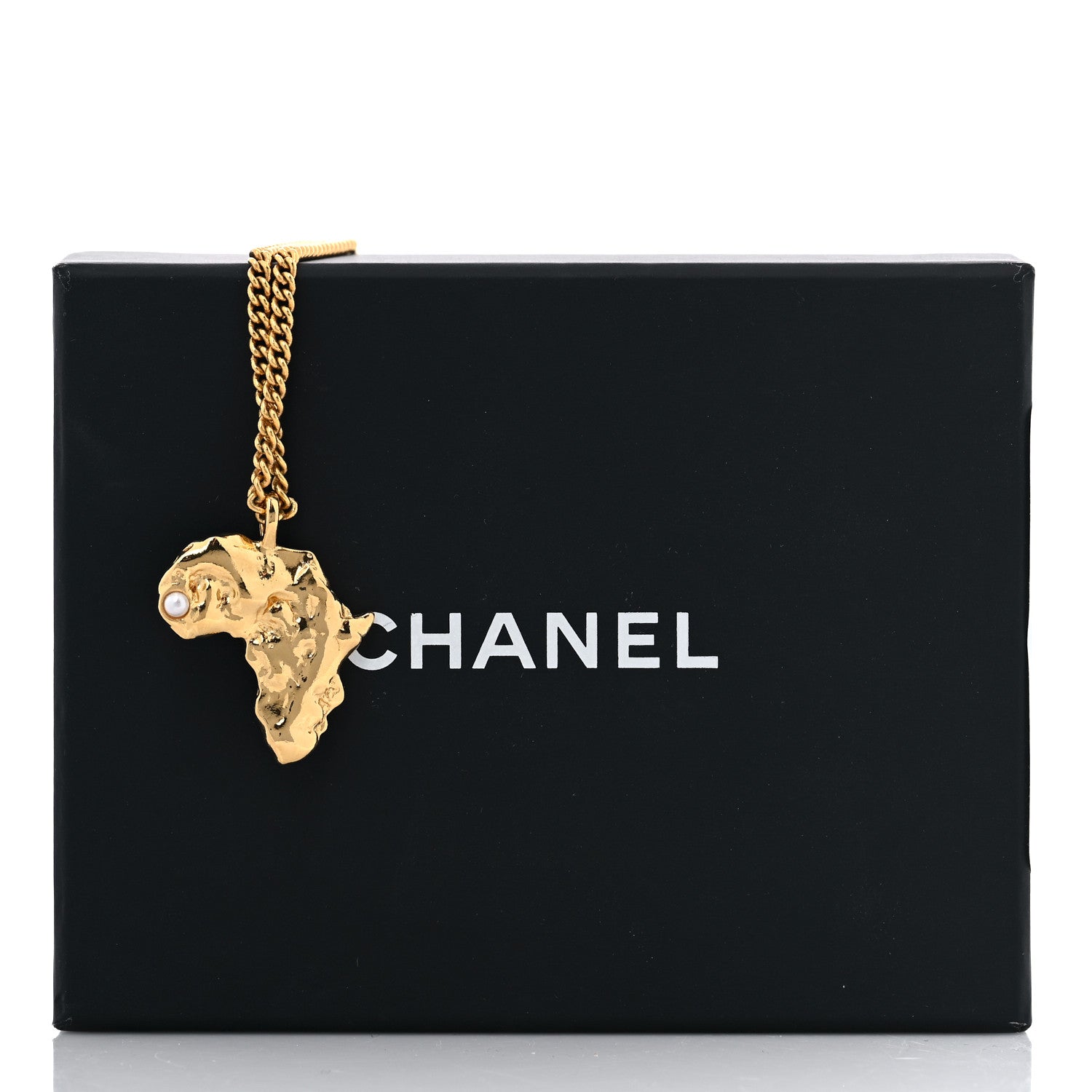 Chanel Crystal Pearl CC Africa Pendant Necklace Gold White 4 of 5