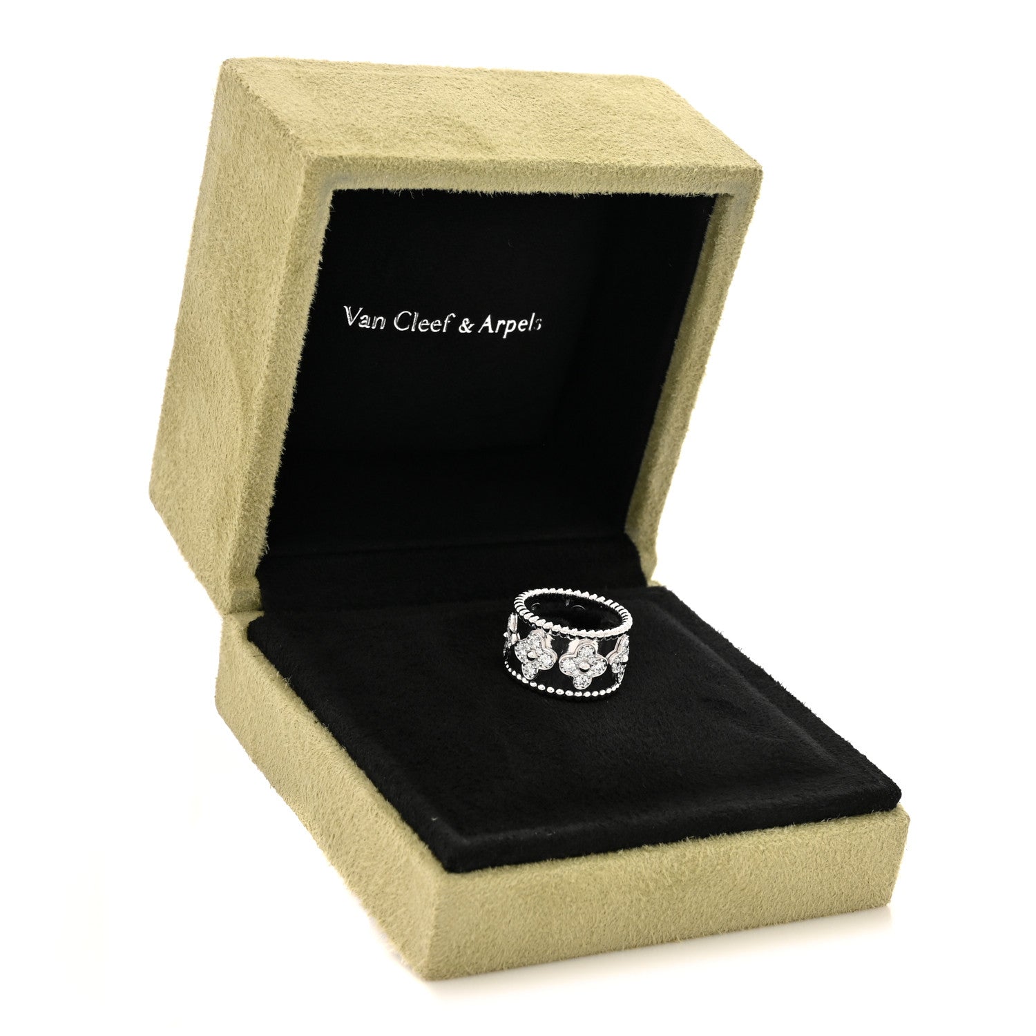 Van Cleef & Arpels 18K White Gold Diamond Medium Perlee Clover Band Ring 52 6 5 of 5