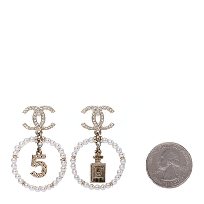Chanel Crystal Pearl Chanel Charms CC Drop Earrings Gold 2 of 4