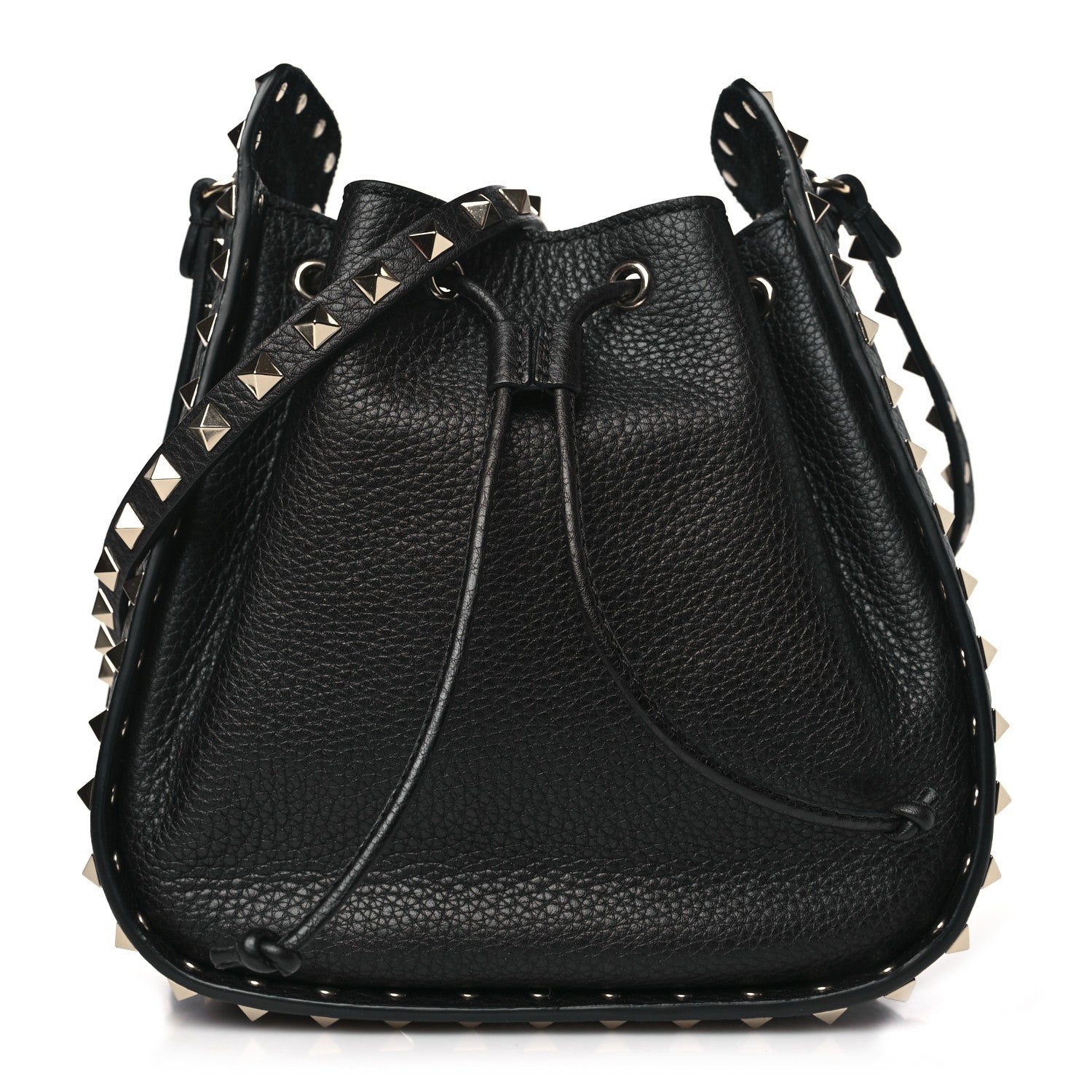 Valentino Garavani Grained Calfskin Rockstud Bucket Bag Black 1 of 8