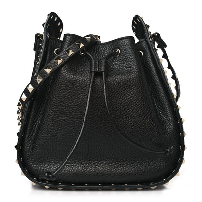 Valentino Garavani Grained Calfskin Rockstud Bucket Bag Black 1 of 8