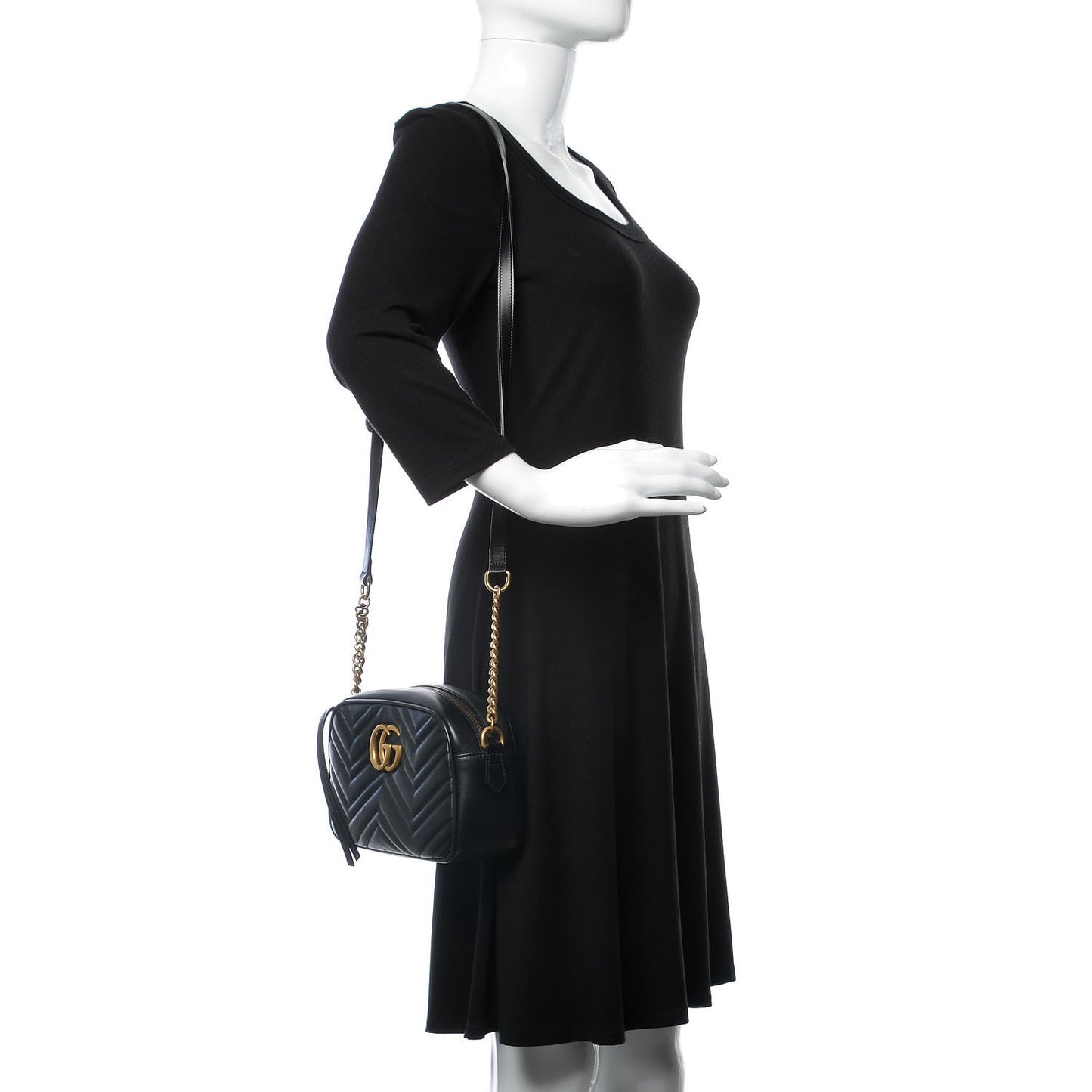 Calfskin Matelasse Small GG Marmont Chain Shoulder Bag Black