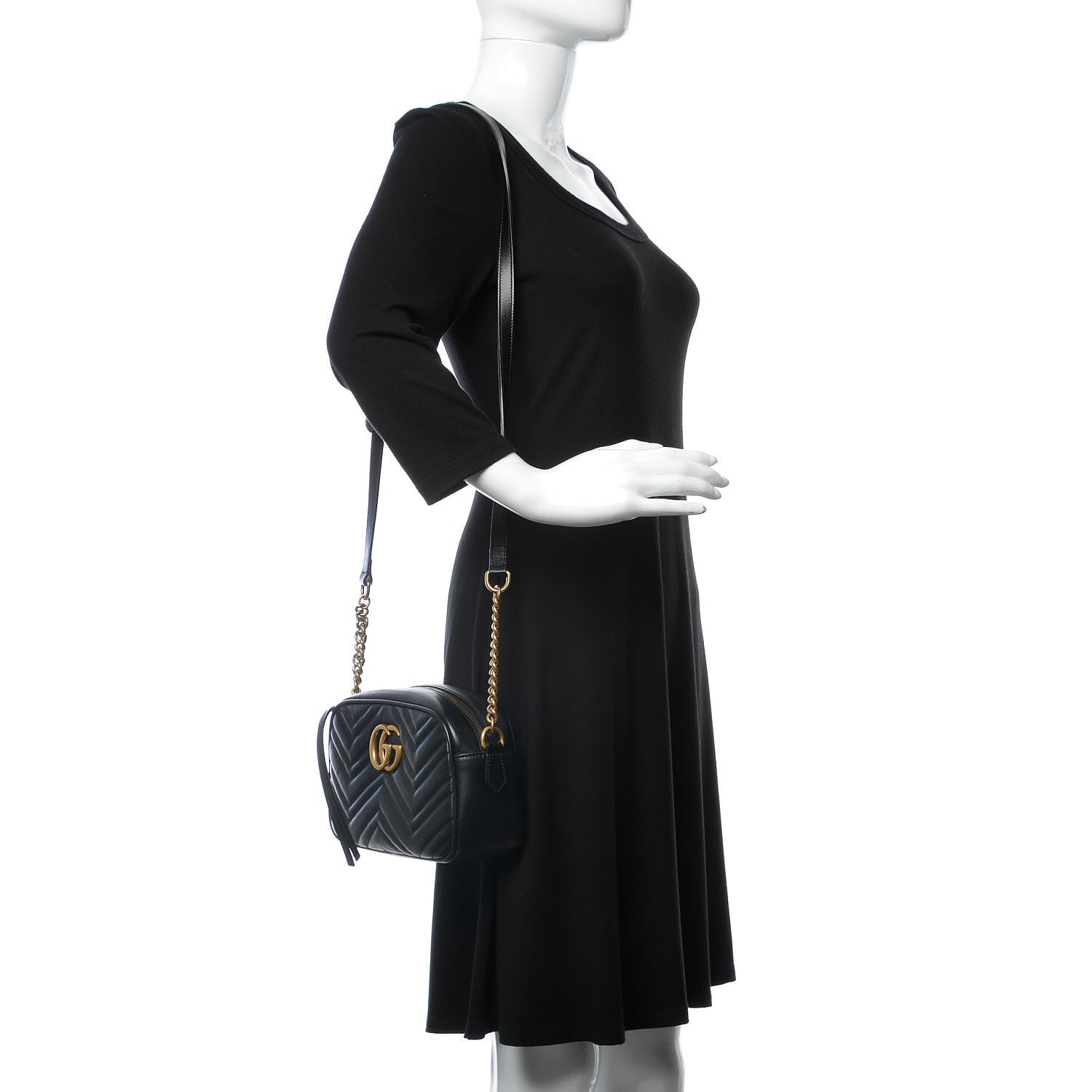 Gucci Calfskin Matelasse Small GG Marmont Chain Shoulder Bag Black 2 of 8
