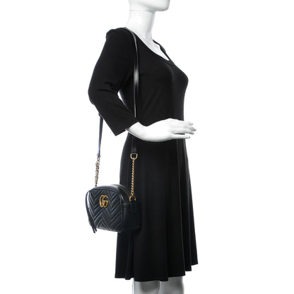 Gucci Calfskin Matelasse Small GG Marmont Chain Shoulder Bag Black 2 of 8