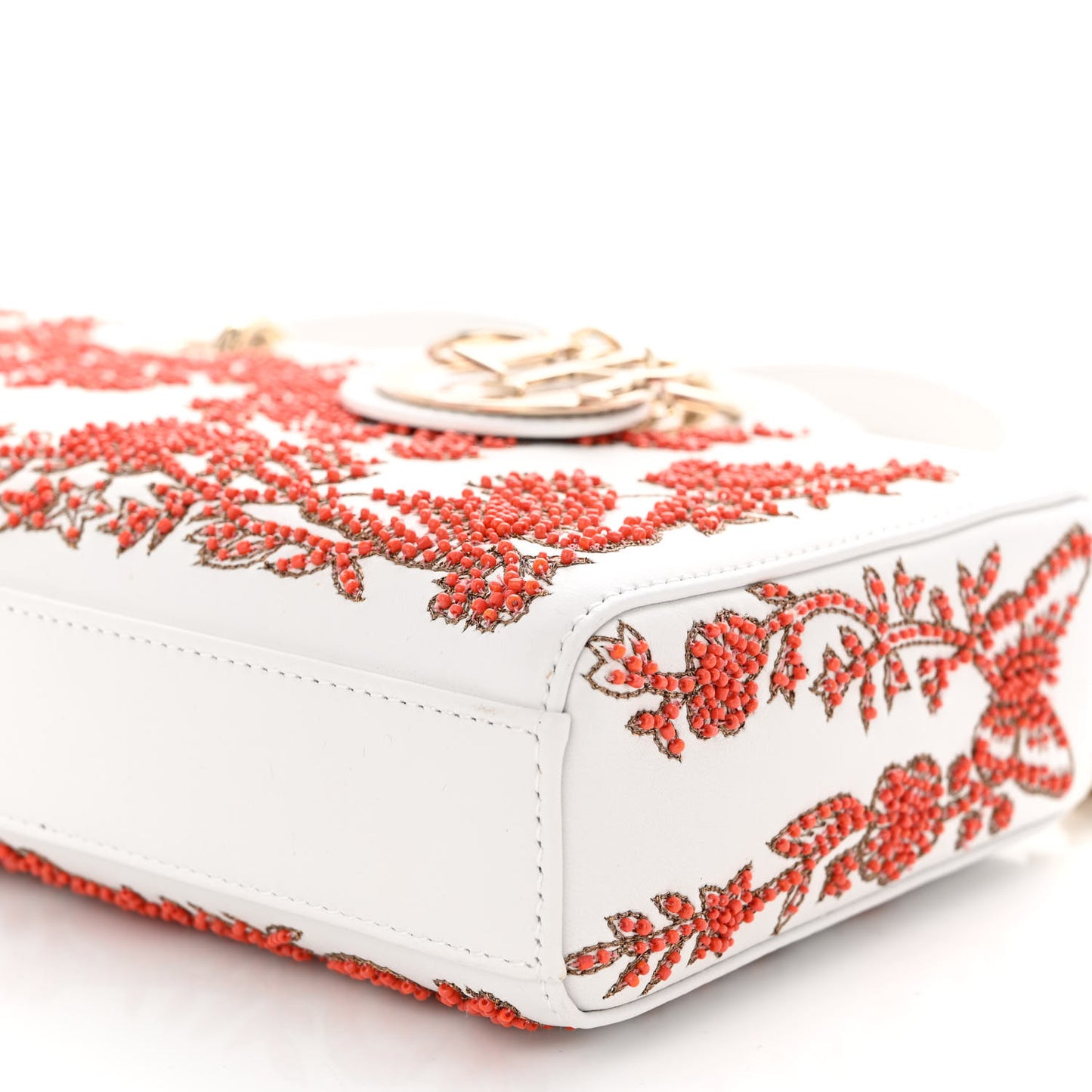 Calfskin Bead Embroidered Ramage Butterfly Lady D-Joy White