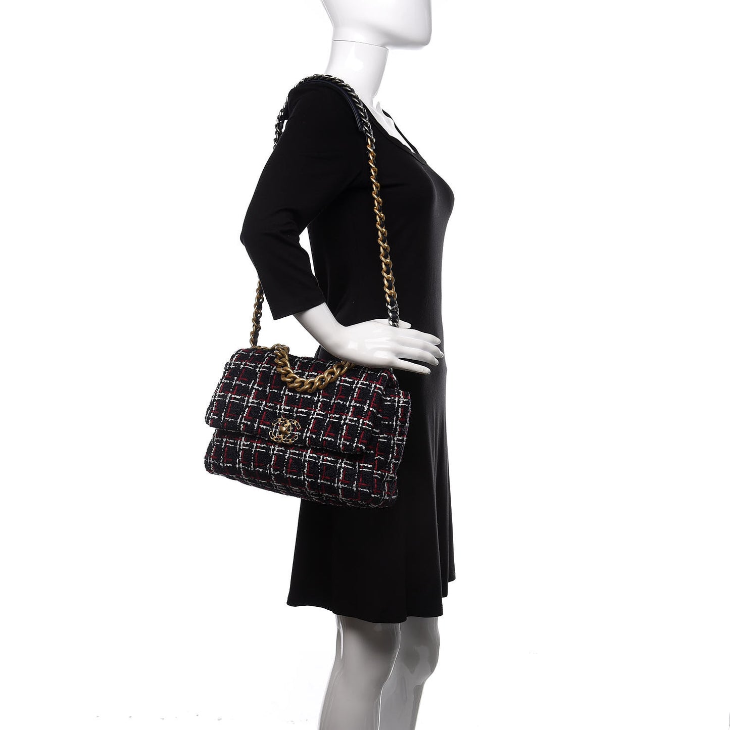 Tweed Quilted Large 19 Flap Navy Blue White Red