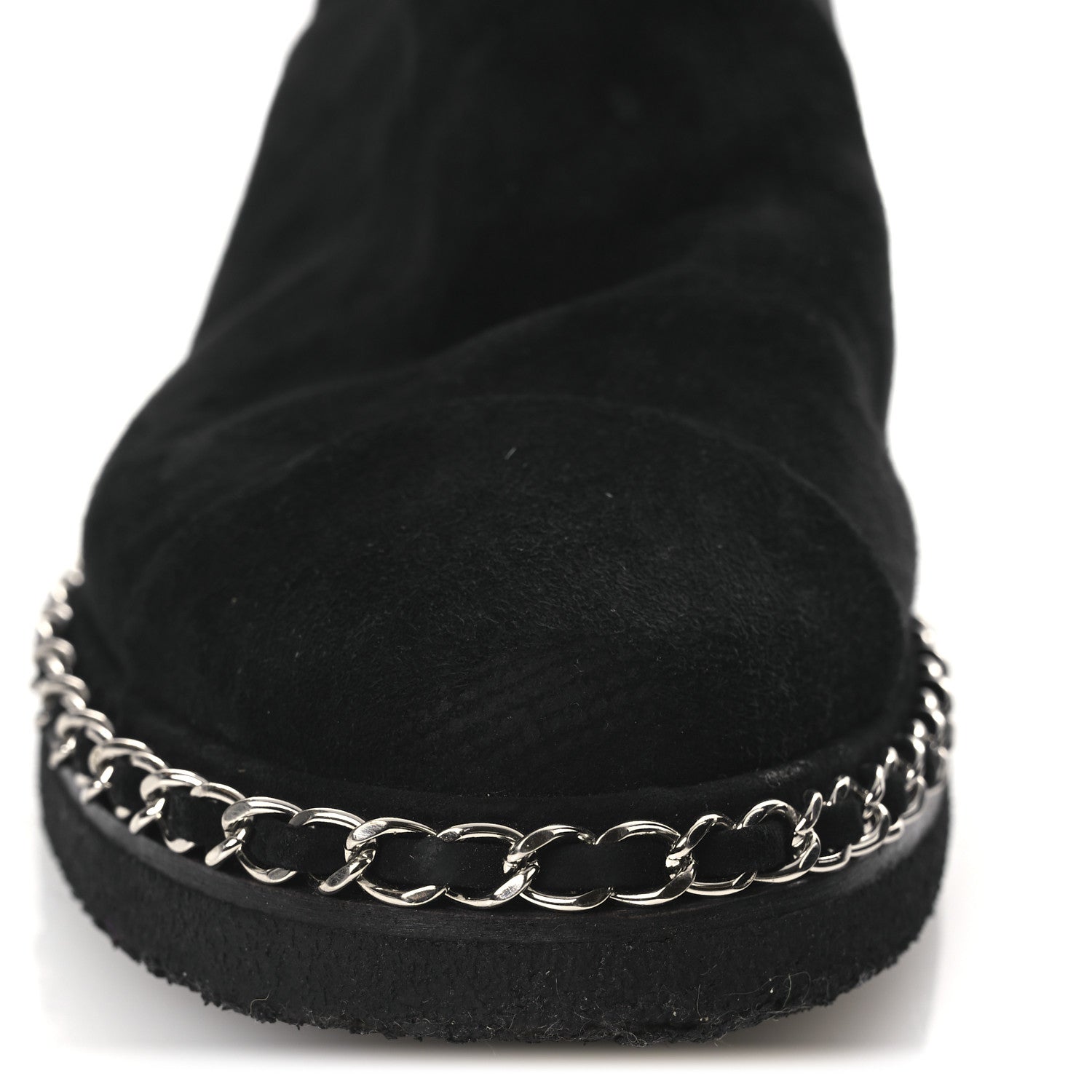 Chanel Kid Suede Shearling Womens Cap Toe Chain Short Boots 38 Black 11 of 13