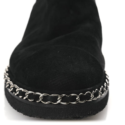 Chanel Kid Suede Shearling Womens Cap Toe Chain Short Boots 38 Black 11 of 13