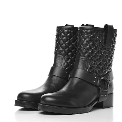 Valentino Garavani Calfskin Crackled Lambskin Rockstud Spike 20mm Biker Boots 37.5 Black 3 of 11