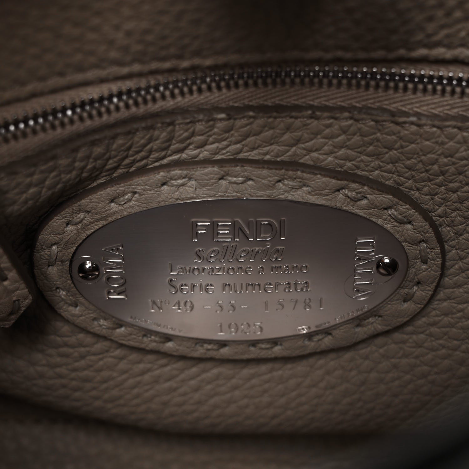 Fendi Cuoio Romano Selleria Bi-Color Mini Peekaboo Iconic Satchel Asfalto Latte 6 of 8
