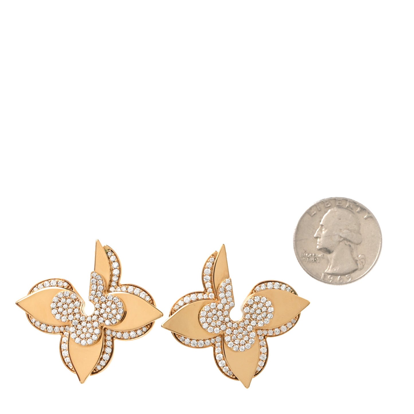Metal Crystal LV Medallion Earrings Gold