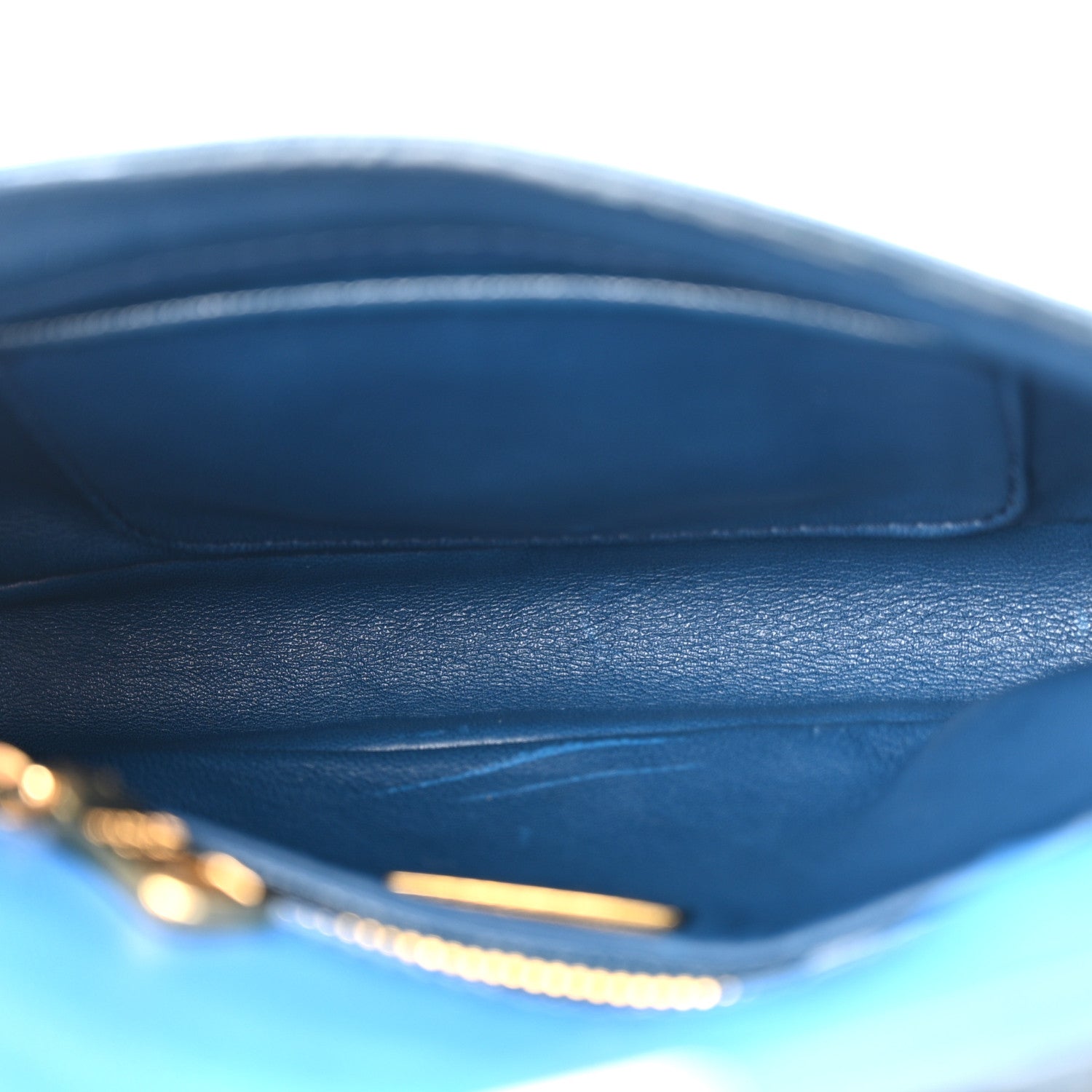 Prada Saffiano Vernice Lock Flap Chain Bag Azzurro 5 of 16