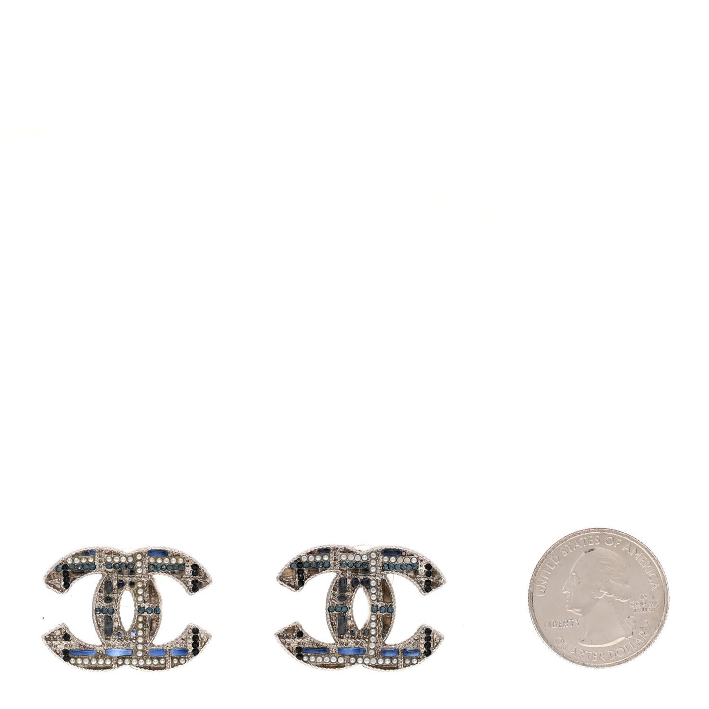 Tweed Effect CC Earrings Silver Blue Black