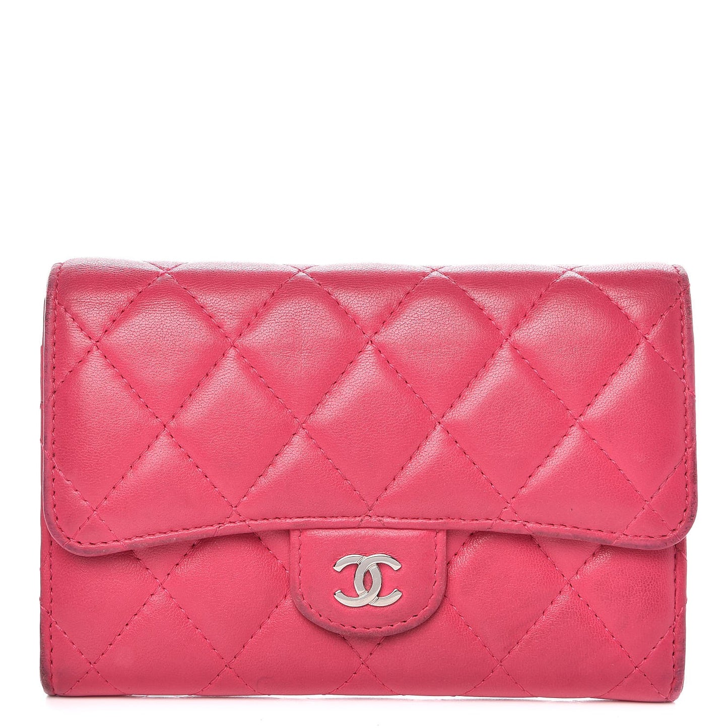 Lambskin Quilted Small Flap Wallet Pink