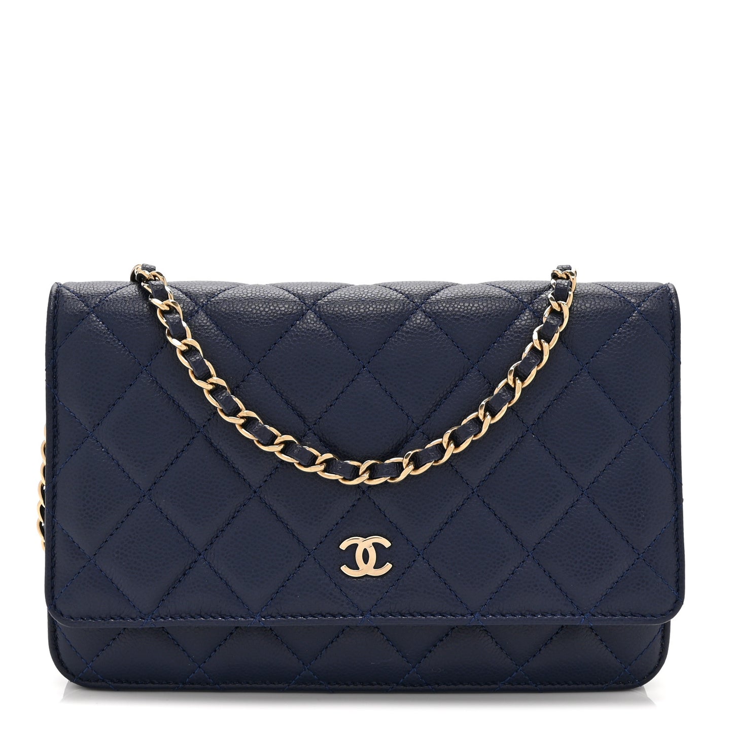 Caviar Quilted Wallet on Chain WOC Navy Blue