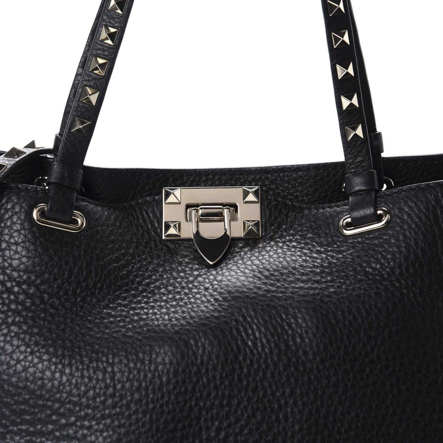 Grained Calfskin Small Rockstud Tote Black