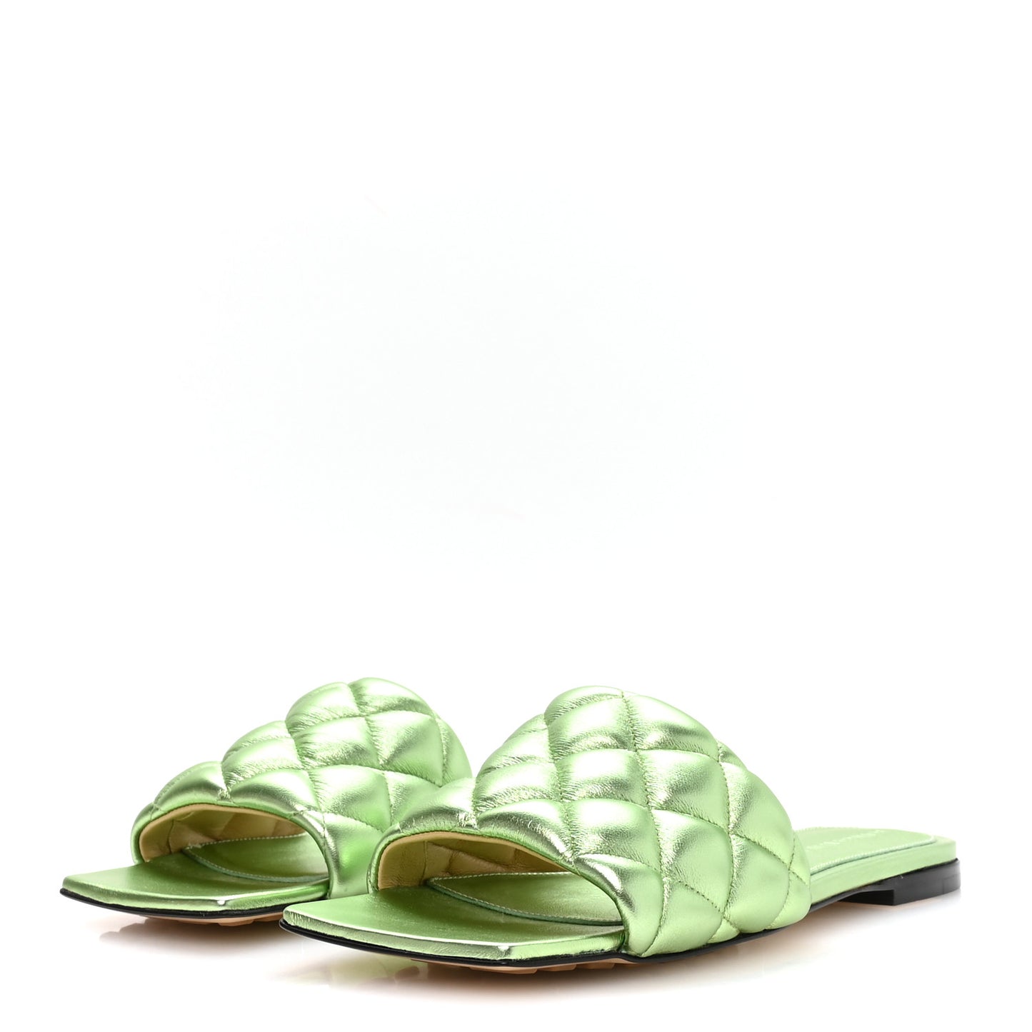 Metallic Nappa Reflection Matelasse Padded Flat Sandals 36 Pistachio