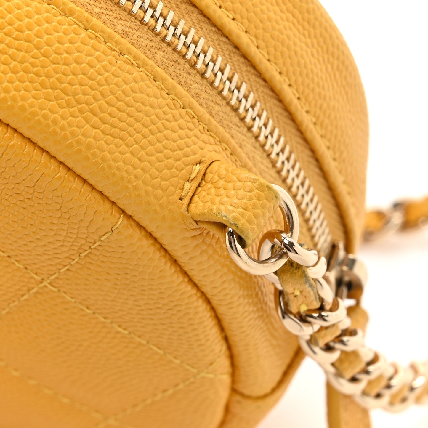 Caviar Quilted Round Clutch With Chain Yellow