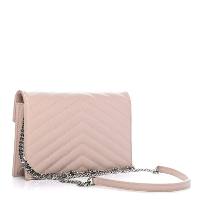 Saint Laurent Grain De Poudre Matelasse Chevron Monogram Envelope Chain Wallet Marble Pink 2 of 8