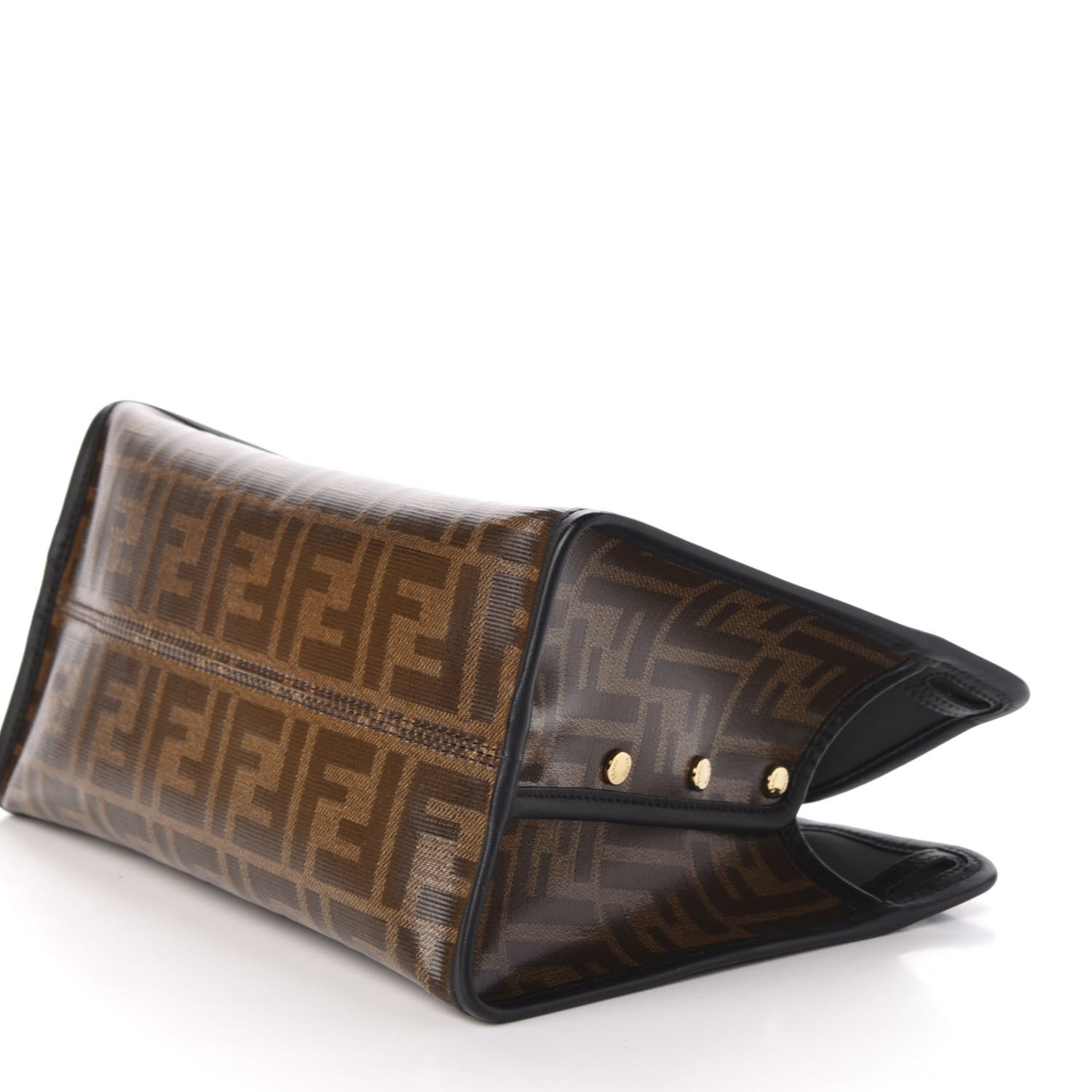 Fendi Glazed Fabric Vitello Century FF 1974 Stamp Patch Mini Peekaboo Defender Cover Mogano Panna Black 8 of 11