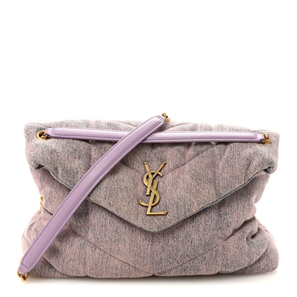 Saint Laurent Denim Quilted Medium Loulou Puffer Monogram Chain Satchel Bleached Lilac 1 of 11