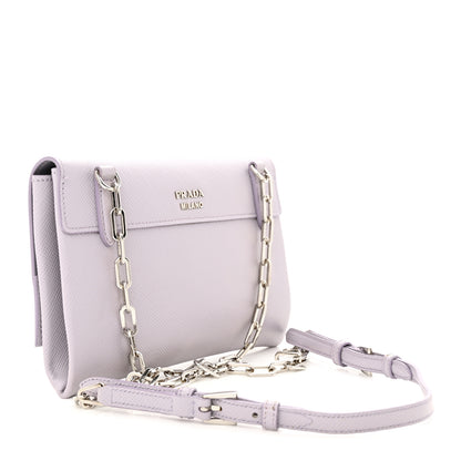 Prada Saffiano Cuir Twist Lock Chain Flap Crossbody Bag Glicine 3 of 16