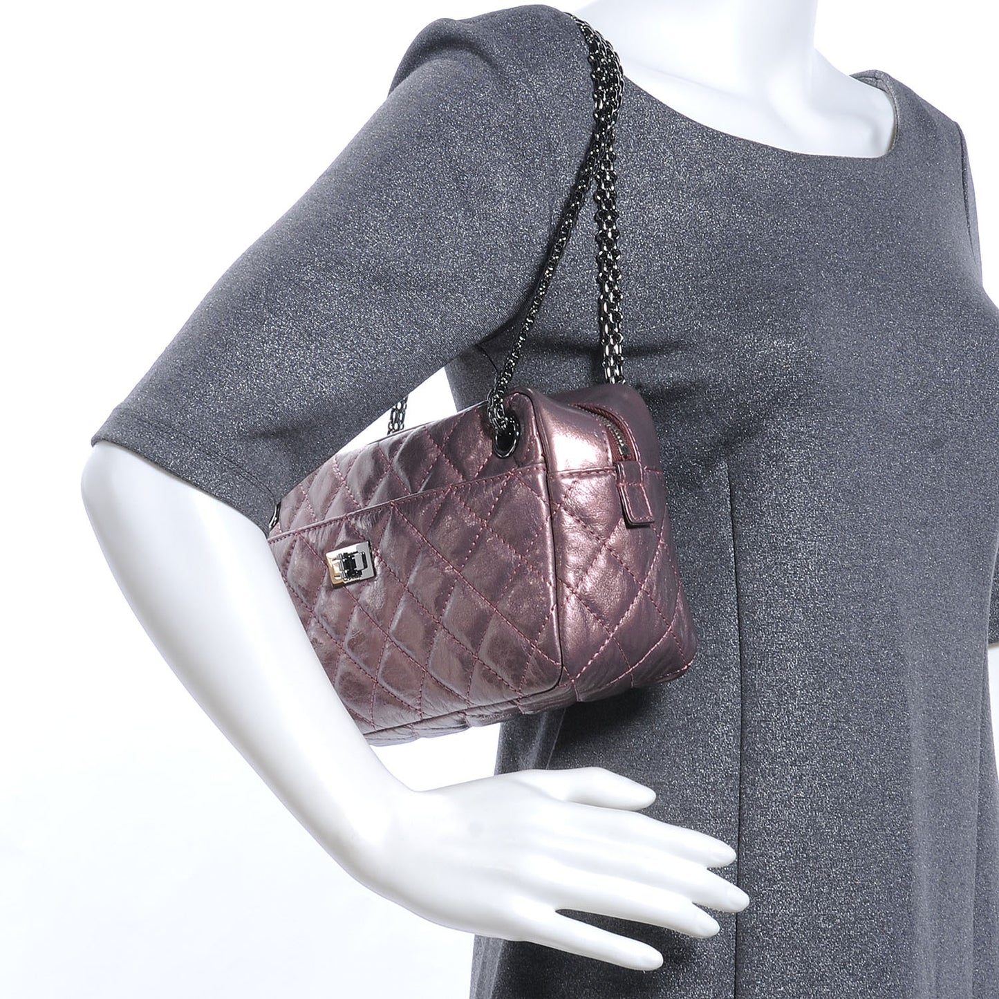 Metallic Aged Calfskin Quilted Medium Reissue Camera Case Pink