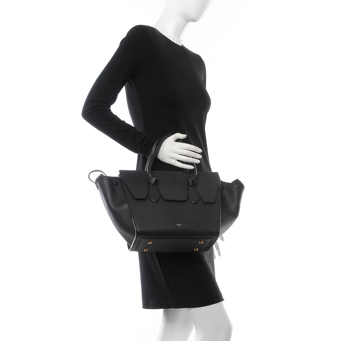 Crisped Calfskin Mini Tie Knot Tote Black