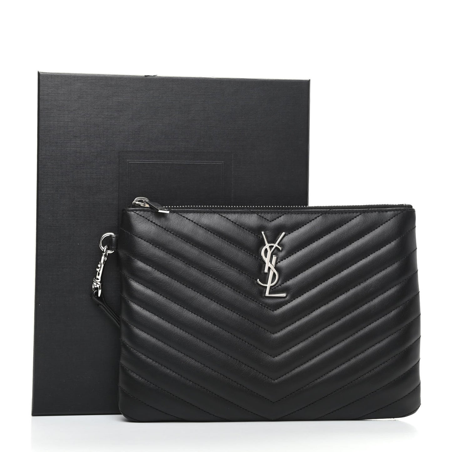Calfskin Matelasse Chevron Monogram A5 Wristlet Black