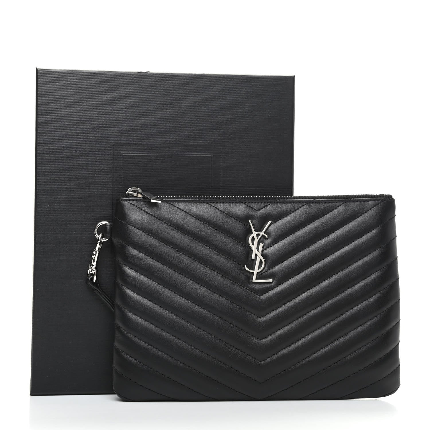 Saint Laurent Calfskin Matelasse Chevron Monogram A5 Wristlet Black 8 of 8