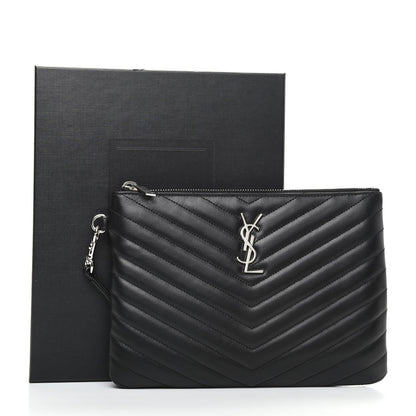 Saint Laurent Calfskin Matelasse Chevron Monogram A5 Wristlet Black 8 of 8