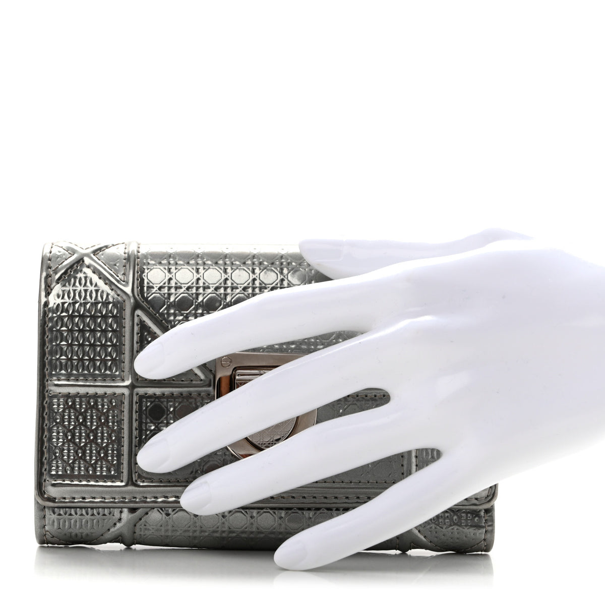 Metallic Patent Micro-Cannage Diorama Elancee Wallet Onyx Silver