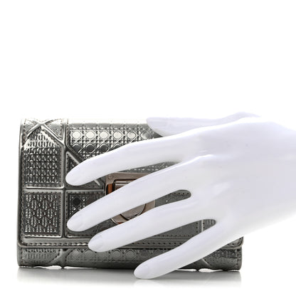 Christian Dior Metallic Patent Micro-Cannage Diorama Elancee Wallet Onyx Silver 2 of 11